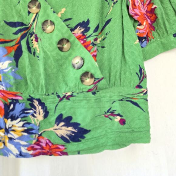 Maeve Anthropologie Blouse top Wrap Green Floral Size US 4 Kelly Green - Picture 3 of 11